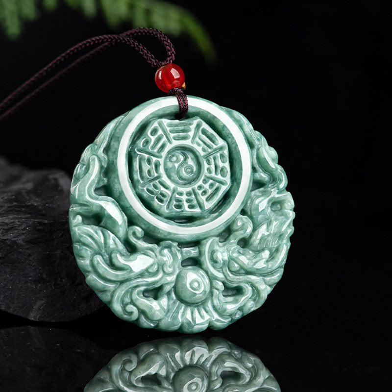 Wear FengShui Dragon Jade Yin Yang Balance Necklace String Pendant