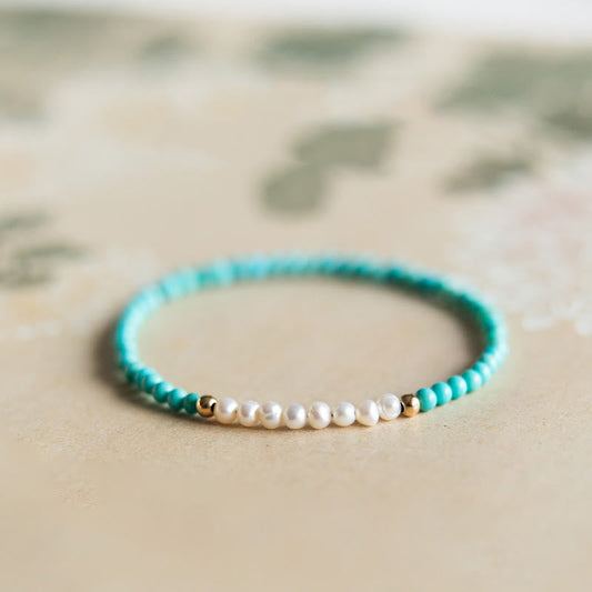 Wear FengShui 925 Sterling Silver Natural Turquoise Pearl Beaded Bracelet