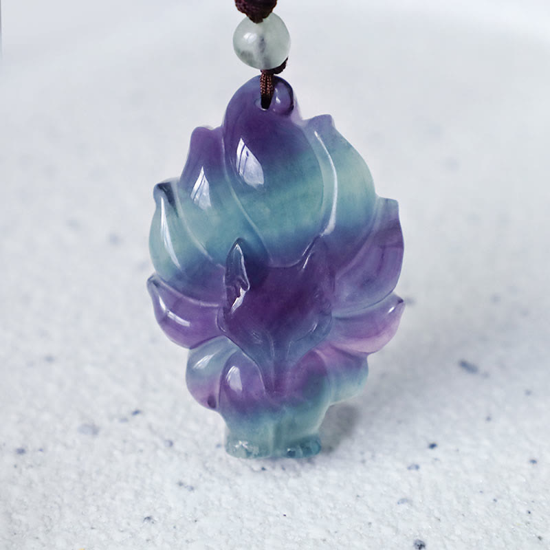 Wear FengShui Natural Fluorite Gold Sheen Obsidian Fox Pendant Protection Necklace