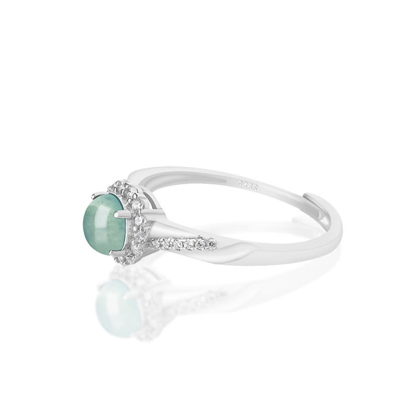 Wear FengShui 925 Sterling Silver Round Jade Luck Prosperity Adjustable Ring