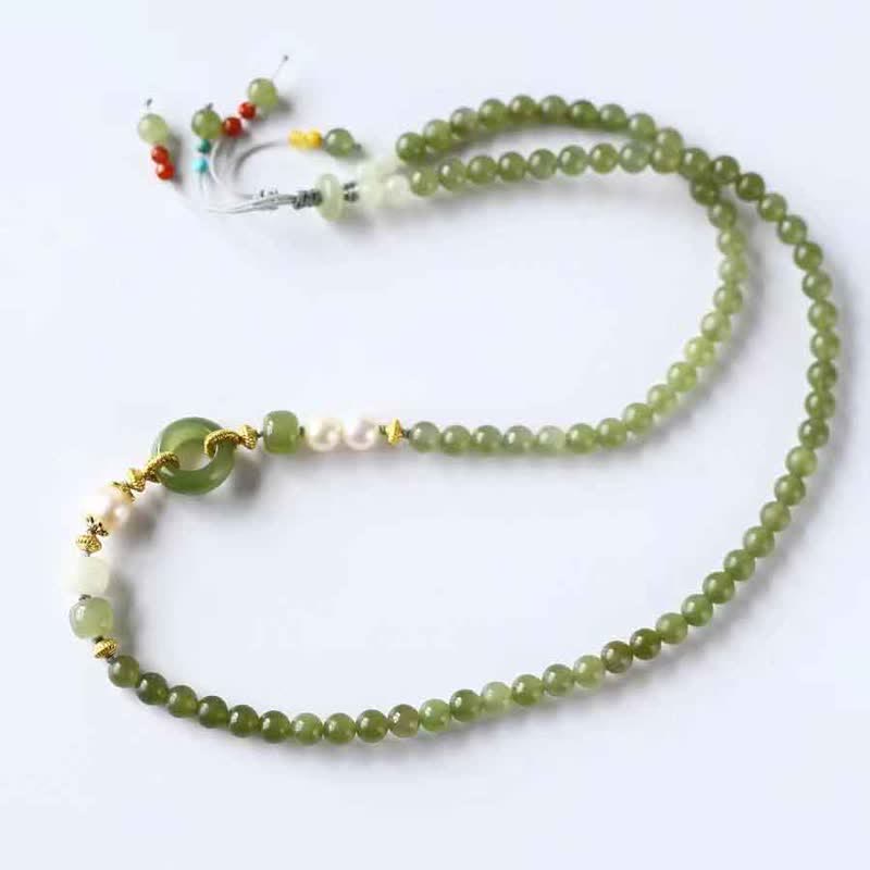 Wear FengShui Hetian Jade Pearl Peace Buckle Luck Wealth String Bracelet