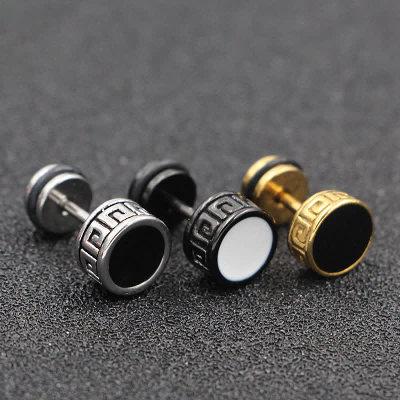 Wear FengShui Cool Men Titanium Steel Balance Round Stud Earrings