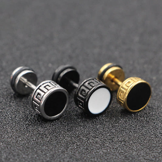 Wear FengShui Cool Men Titanium Steel Balance Round Stud Earrings