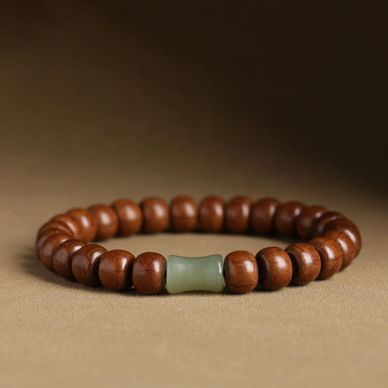 Wear FengShui Natural Abelia Biflora Wood Hetian Jade Bamboo Bead Warding Off Evil Spirits Bracelet