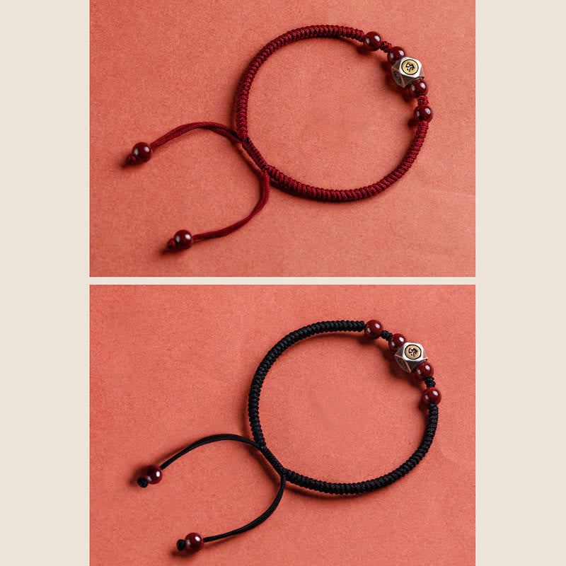 Wear FengShui 925 Sterling Silver Chinese Zodiac Natal Buddha Cinnabar Calm Bracelet