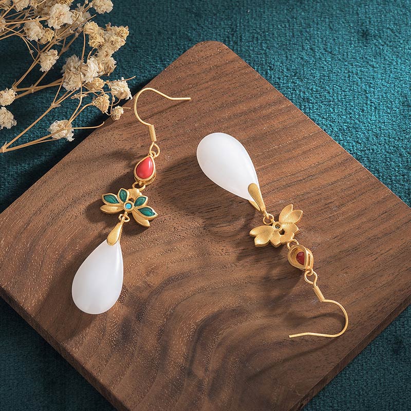 Wear FengShui FengShui White Jade Luck Drop Earrings
