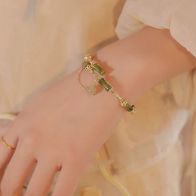Wear FengShui Bamboo Jade Pattern Luck Bracelet Bangle