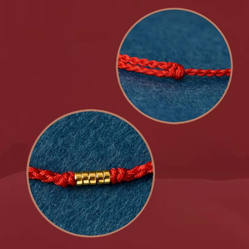 Wear FengShui 925 Sterling Silver Lucky Golden Bead Braided String Bracelet Anklet
