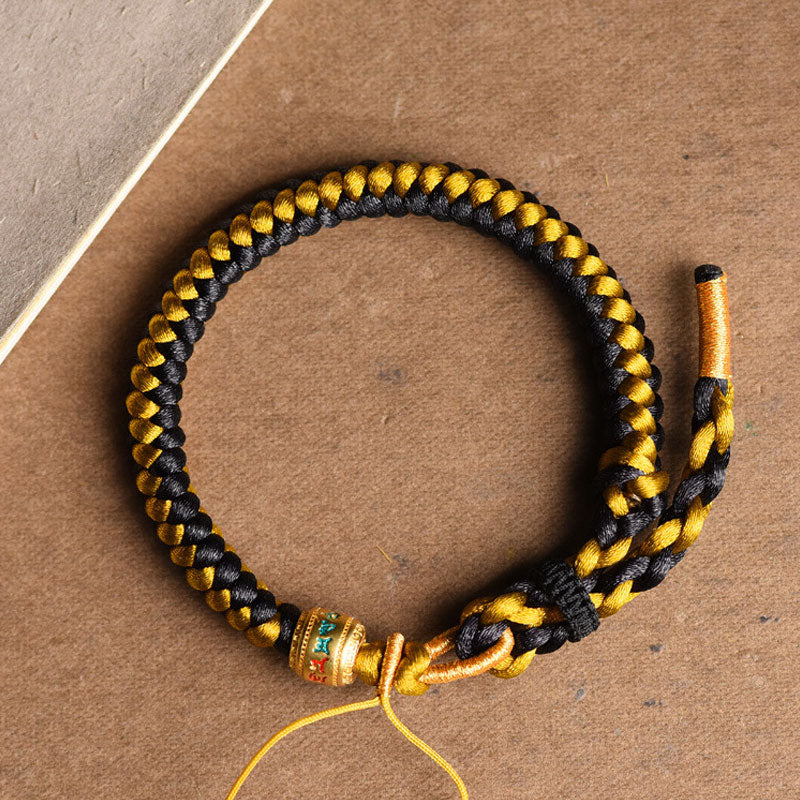 Wear FengShui Handmade Tibetan Black Gold Dragon Scale Rope Om Mani Padme Hum Purity Bracelet