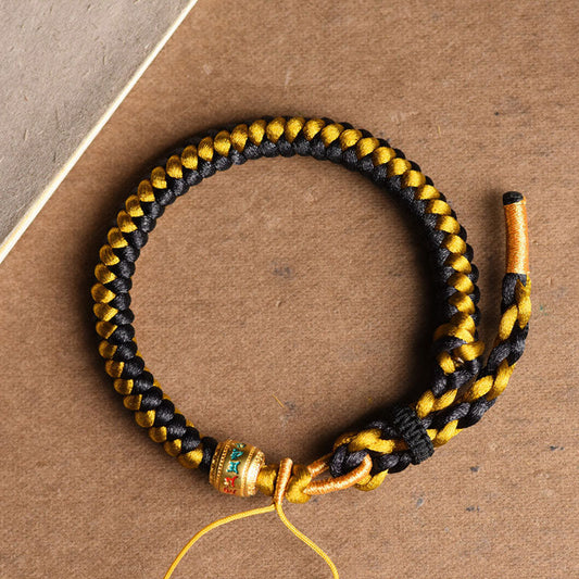 Wear FengShui Handmade Tibetan Black Gold Dragon Scale Rope Om Mani Padme Hum Purity Bracelet