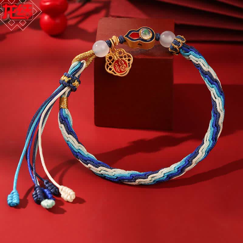 Wear FengShui 925 Sterling Silver Handmade Gourd Blessing String Reincarnation Knot Bracelet