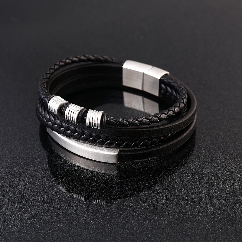 Wear FengShui Leather Multi-Layer Titanium Steel Balance Braided Magnetic Buckle Bracelet
