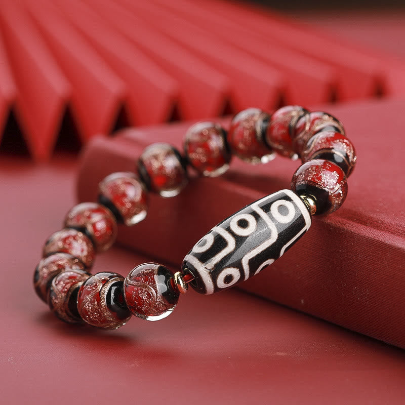Wear FengShui Tibetan Nine-Eye Dzi Bead Three-eyed Dzi Bead Liuli Glass Bead Wealth Bracelet
