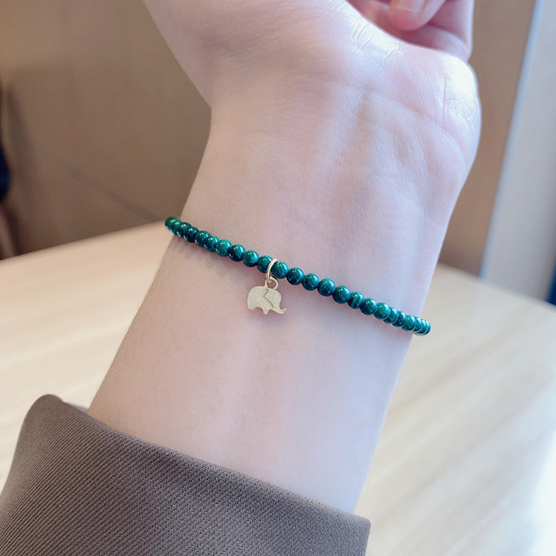 Wear FengShui Natural Malachite Elephant Anti-Anxiety Charm Bracelet