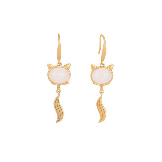 Wear FengShui FengShui White Jade Fox Fortune Earrings