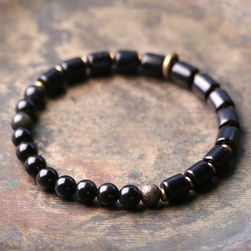 Wear FengShui Ebony Wood Red Jasper Moss Agate Crystal Copper Peace Couple Bracelet