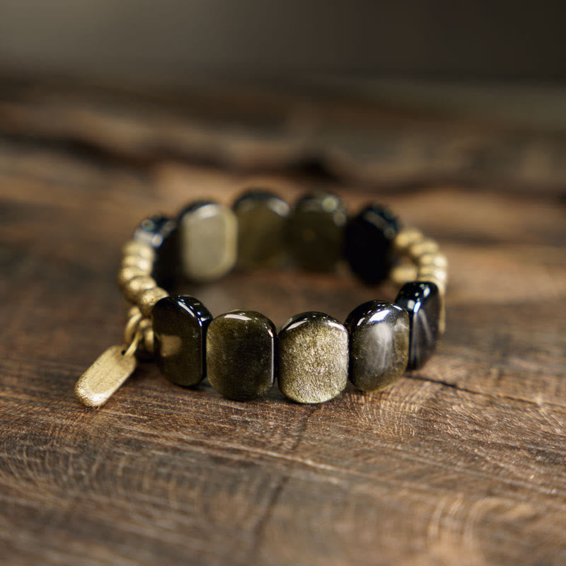 Wear FengShui Black Obsidian Gold Sheen Obsidian Strengthen Bracelet