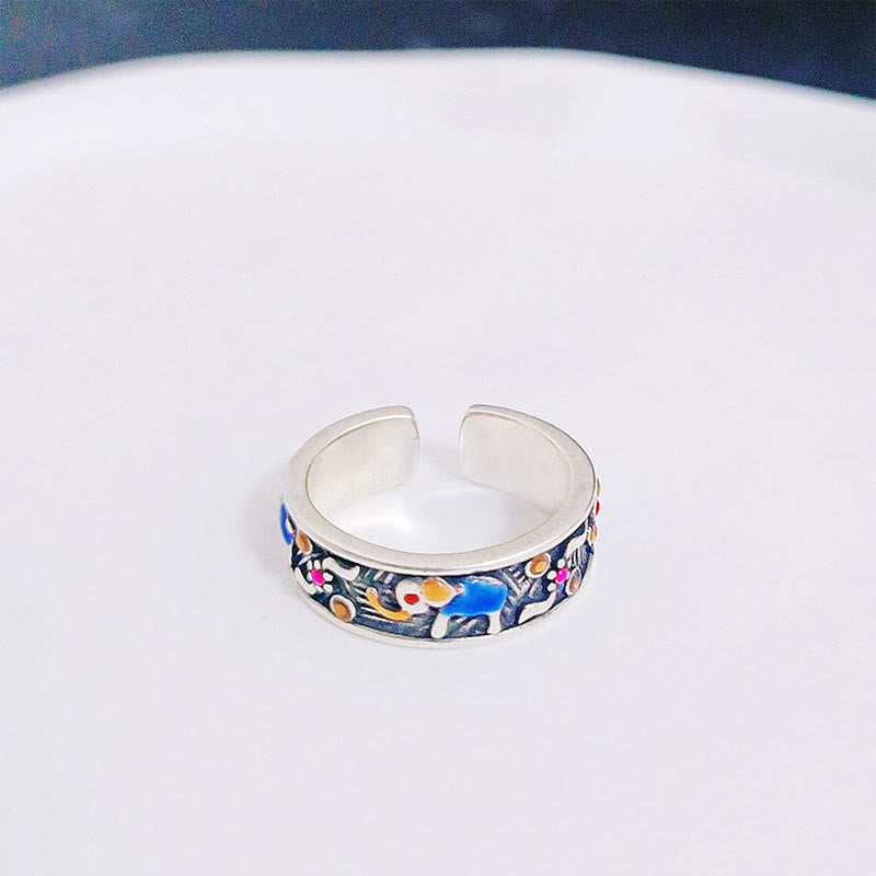 Wear FengShui Colorful Elephant Carved Strength Adjustable Ring
