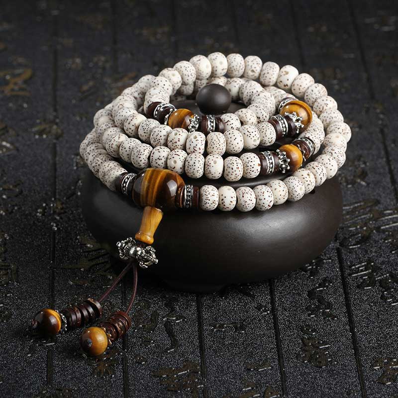 Wear FengShui Handmade Tibetan Tiger Eye Bodhi Seed Peace Bracelet