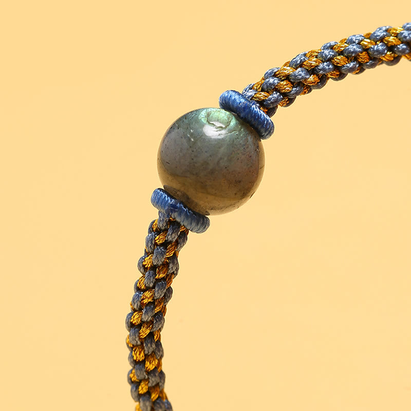 Wear FengShui Handmade Red Agate Amethyst Golden Rutilated Quartz Pink Crystal Bead Calm Braided Bracelet