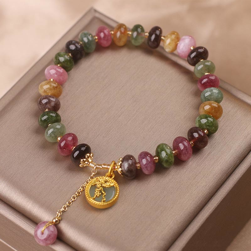 Wear FengShui Colorful Tourmaline Cute Flower Rabbit Charm Love Bracelet