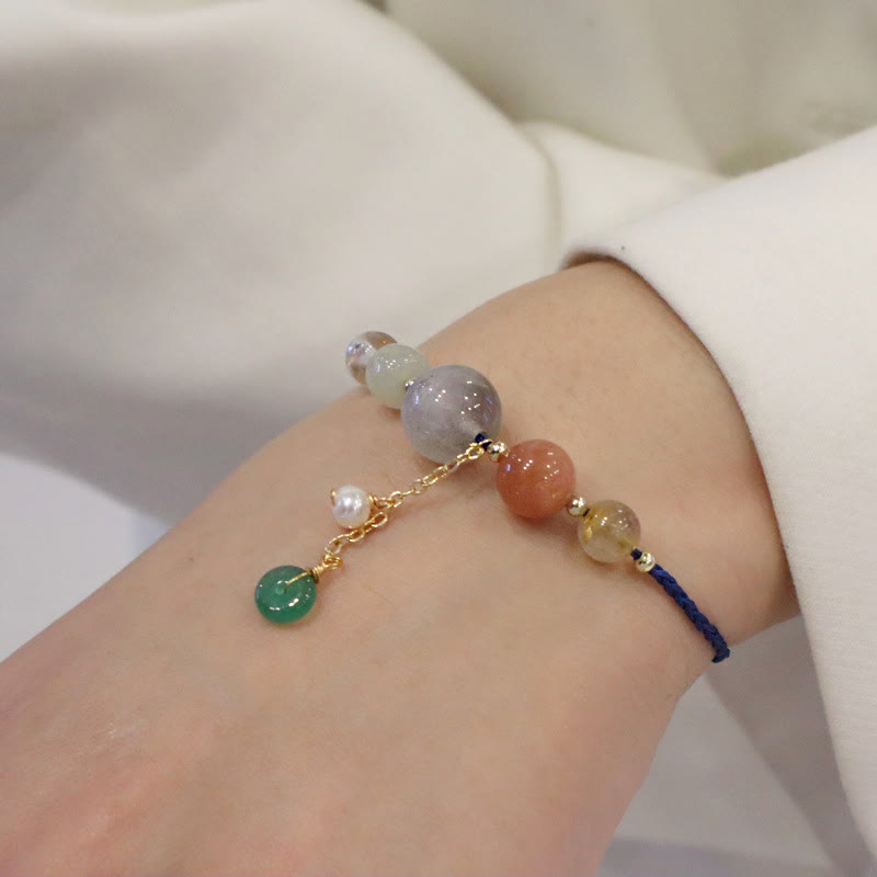 Wear FengShui Moonstone Sunstone Beads Peace Buckle Charm Healing Bracelet