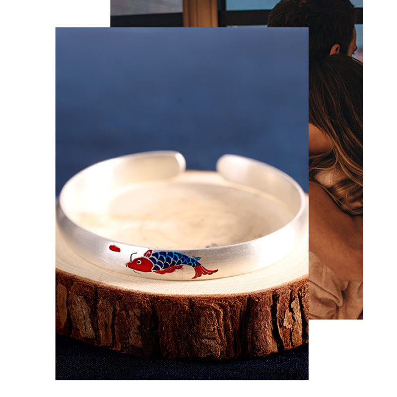 Wear FengShui 999 Sterling Silver Koi Fish Luck Cuff Bracelet Bangle