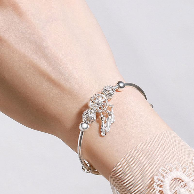 Wear FengShui Tibetan White Copper Blessing Dream Catcher Charm Bracelet