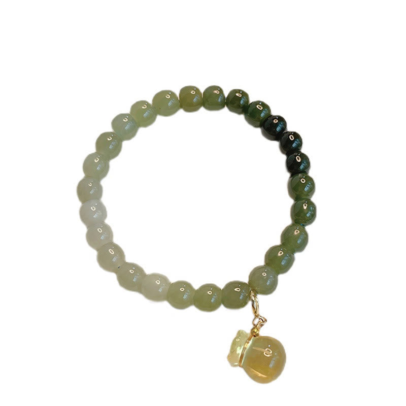 Wear FengShui Natural Hetian Jade Money Bag Charm Bead Prosperity Bracelet