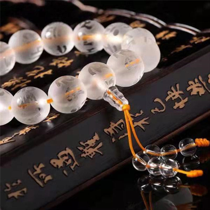 Wear FengShui Tibet White Crystal Black Onyx Om Mani Padme Hum Meditation Bracelet
