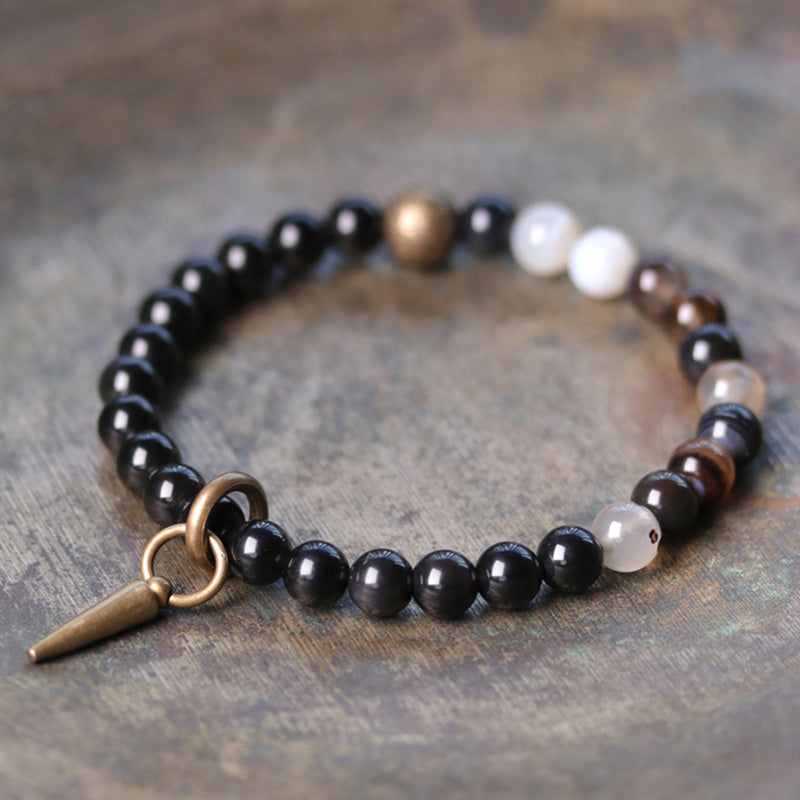 Wear FengShui Black Obsidian Sodalite Crystal Copper Strength Couple Bracelet