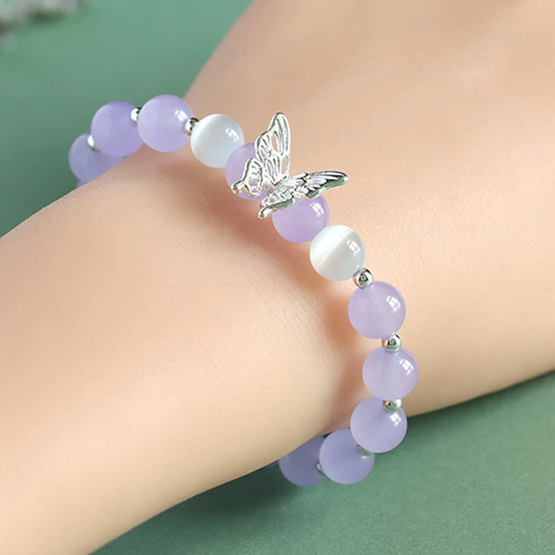 Wear FengShui Blue Chalcedony Pink Crystal Purple Chalcedony Butterfly Energy Bracelet