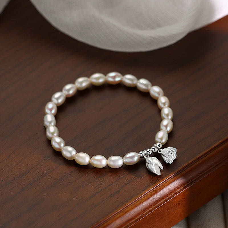 Wear FengShui 999 Sterling Silver Lotus Flower Pod Natural Pearl Healing Bracelet