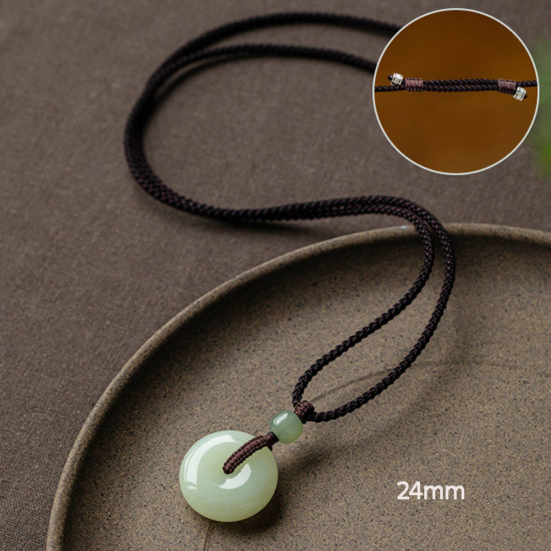 Wear FengShui Natural Round Jade Peace Buckle Luck Prosperity Necklace Pendant