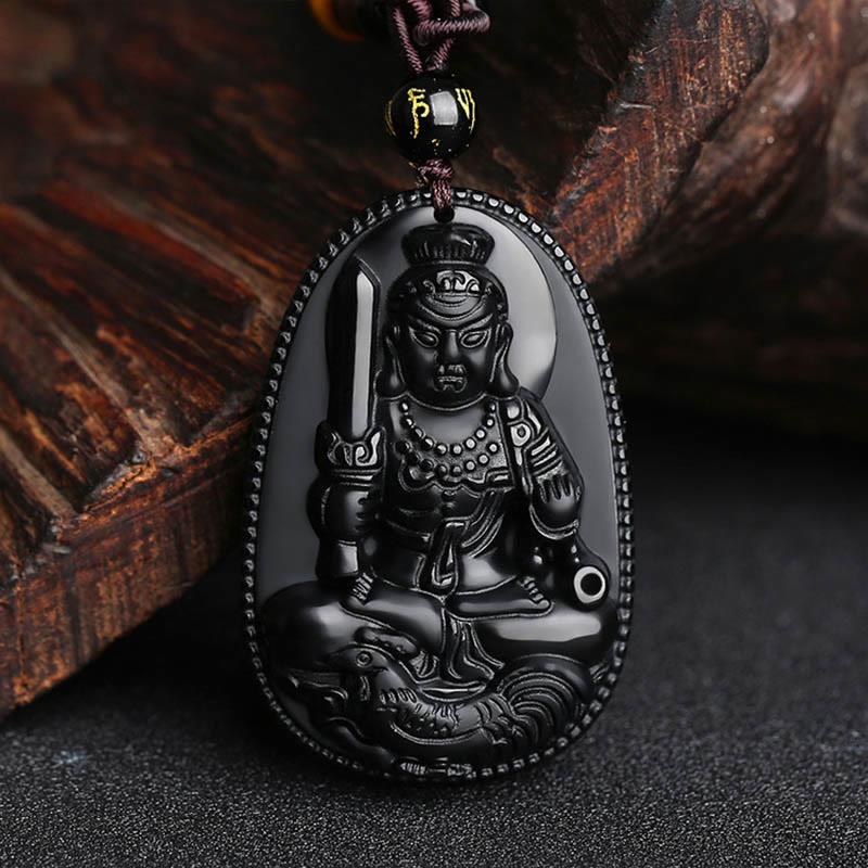 Wear FengShui Chinese Zodiac Natal Buddha Natural Black Obsidian Purification Necklace Pendant