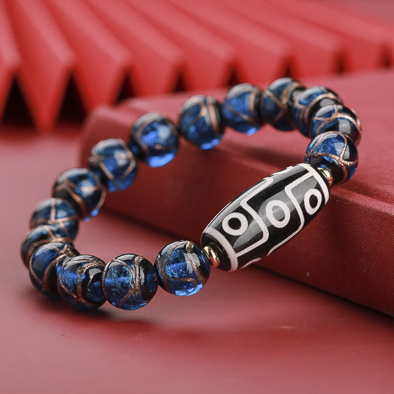 Wear FengShui Tibetan Nine-Eye Dzi Bead Three-eyed Dzi Bead Liuli Glass Bead Wealth Bracelet