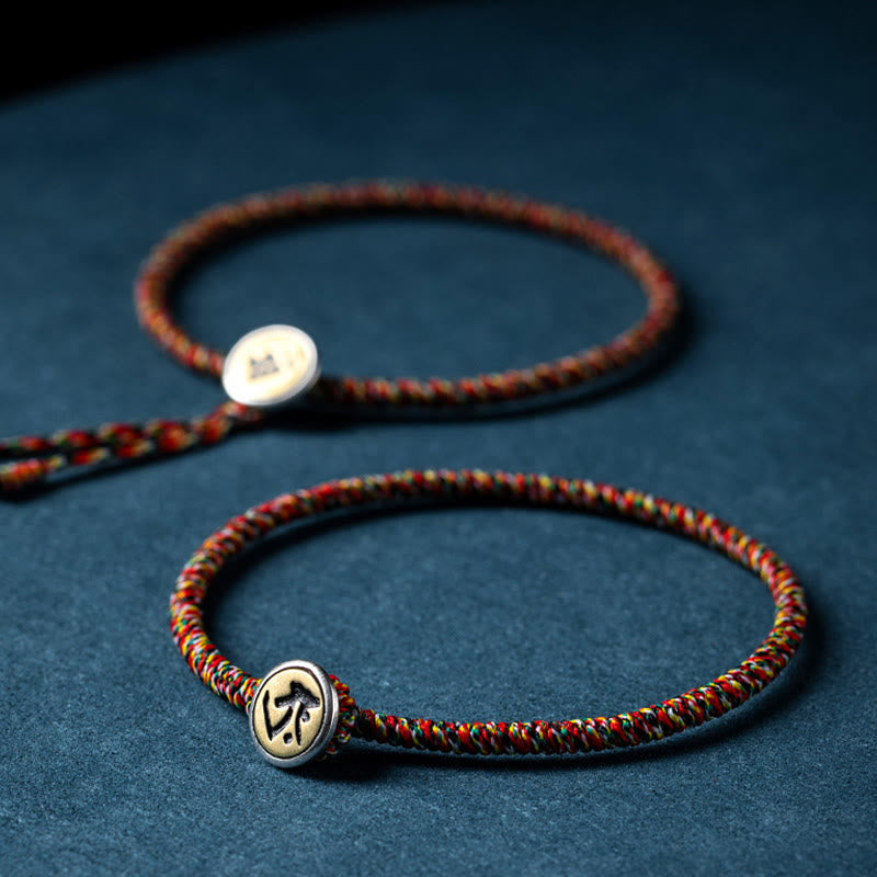 Wear FengShui Handmade 925 Sterling Silver Chinese Zodiac Natal Buddha Protection Colorful Rope Bracelet