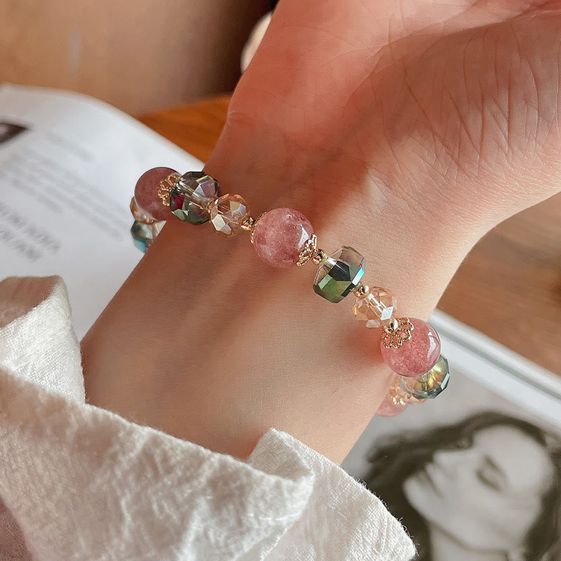 Wear FengShui Natural Strawberry Quartz Colorful Crystal Positive Bracelet