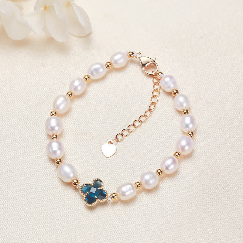 Wear FengShui Pearl Four Leaf Clover Wealth Chain Bracelet
