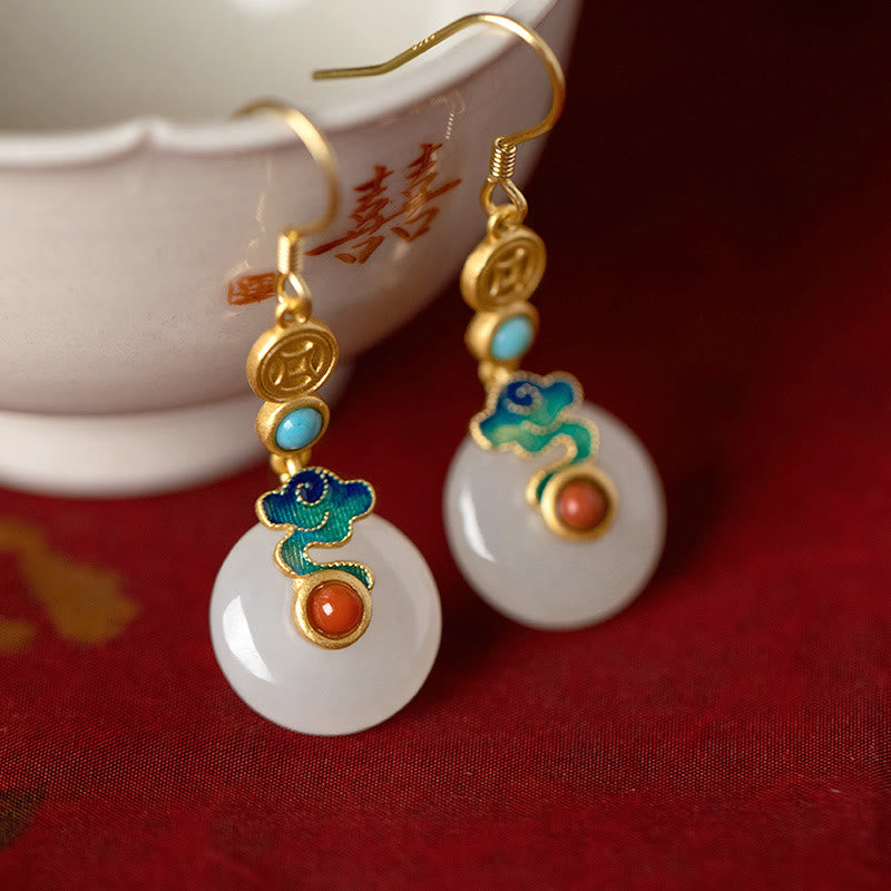 Wear FengShui Jade Copper Coins Auspicious Clouds Prosperity Necklace Pendant Bracelet Ring Earrings