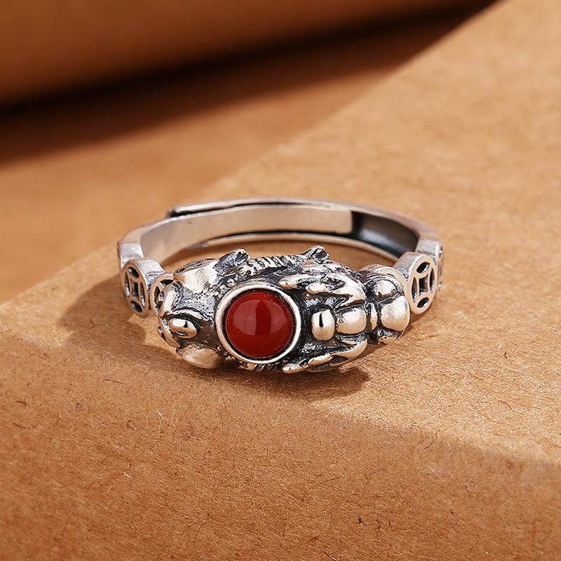 Wear FengShui PiXiu Copper Coin Red Agate Wealth Luck Ring