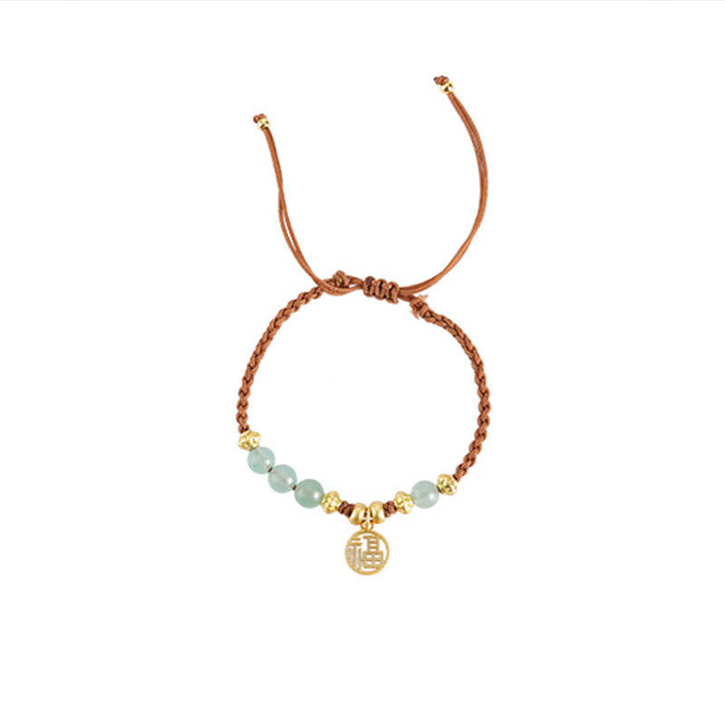 Wear FengShui Jade Beads Fu Character Blessing Rope Bracelet