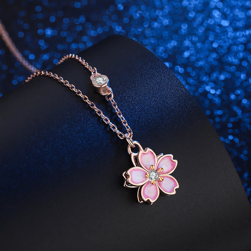 Wear FengShui 925 Sterling Silver Cherry Blossom Flower Rotatable Protection Necklace Pendant