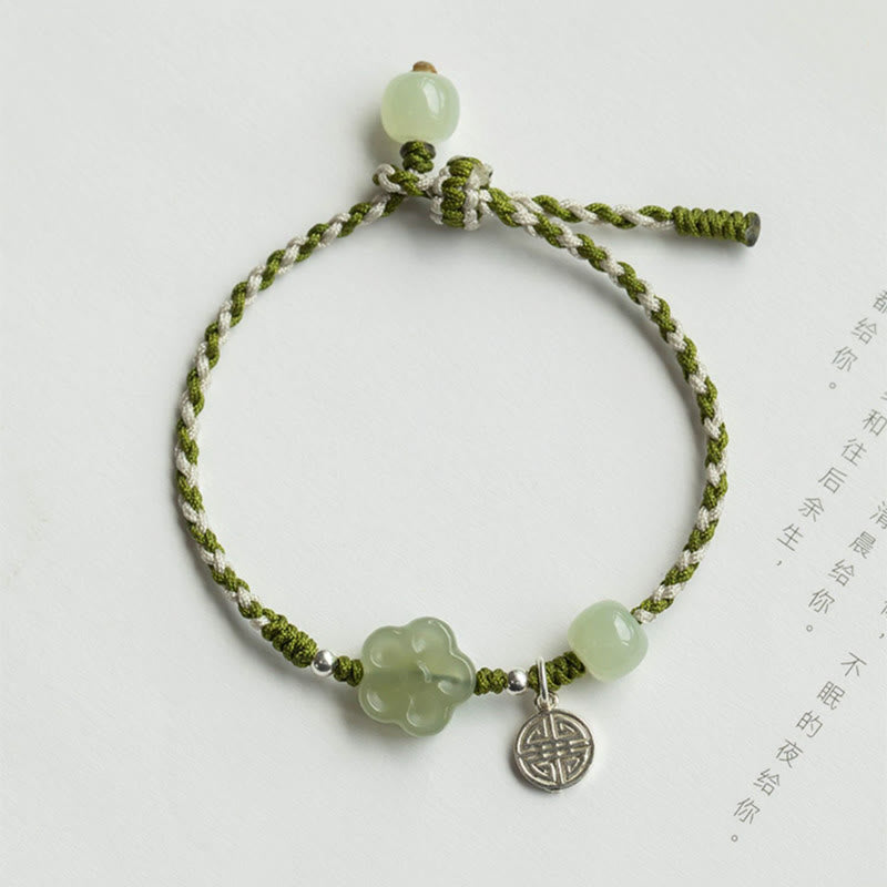 Wear FengShui Handmade Plum Blossom Flower Jade Luck Prosperity Braided Bracelet