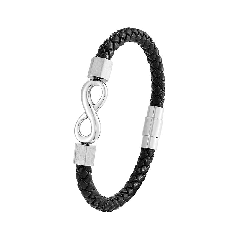 Wear FengShui Endless Knot Titanium Steel Infinity Leather Weave Balance Bracelet