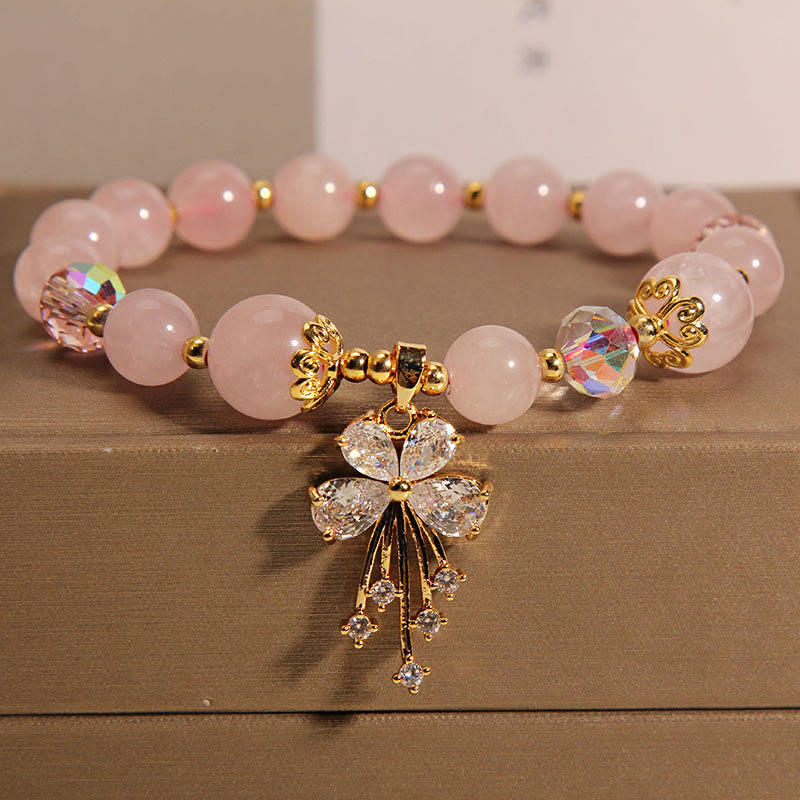 Wear FengShui Aquamarine Pink Crystal Healing Zircon Butterfly Charm Bracelet