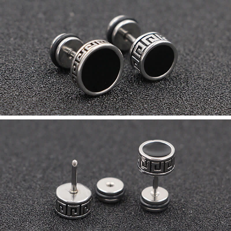 Wear FengShui Cool Men Titanium Steel Balance Round Stud Earrings