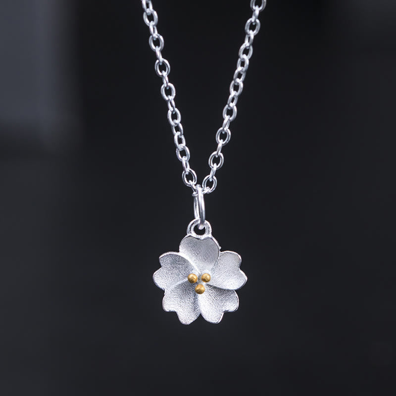 Wear FengShui 925 Sterling Silver Cherry Blossom Flower Blessing Necklace Pendant