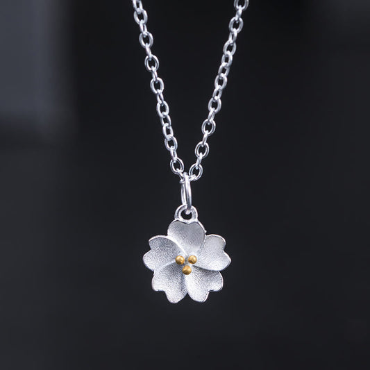 Wear FengShui 925 Sterling Silver Cherry Blossom Flower Blessing Necklace Pendant