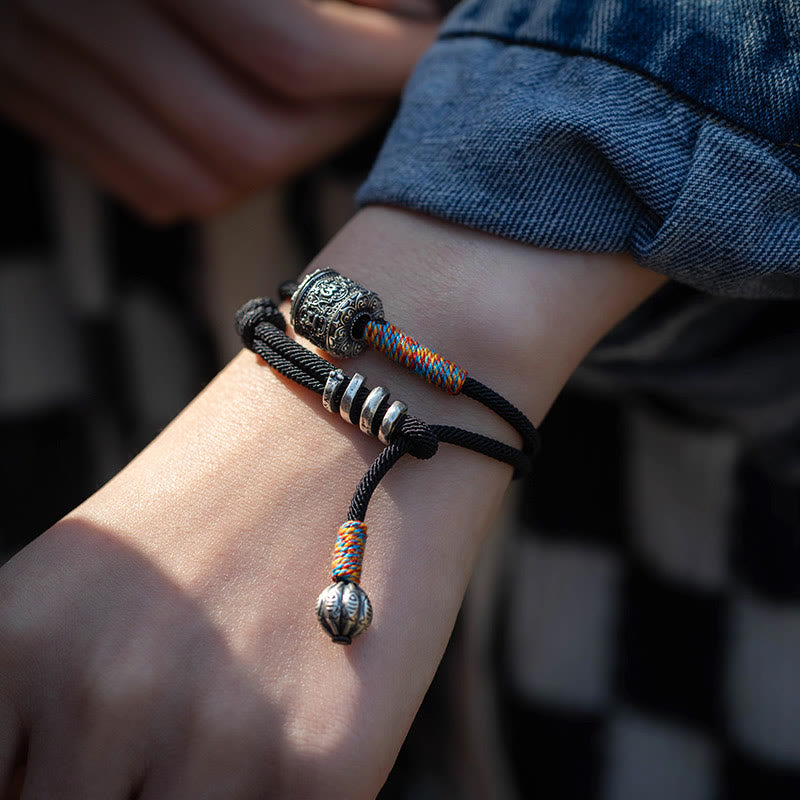 Wear FengShui Tibetan Om Mani Padme Hum Carved Amulet Double Wrap Bracelet